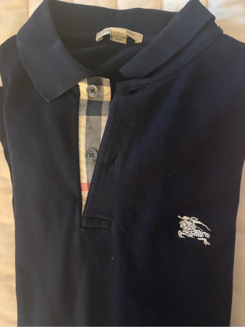 Burberry men’s black Polo Shirt with Signature Nova Check Trim